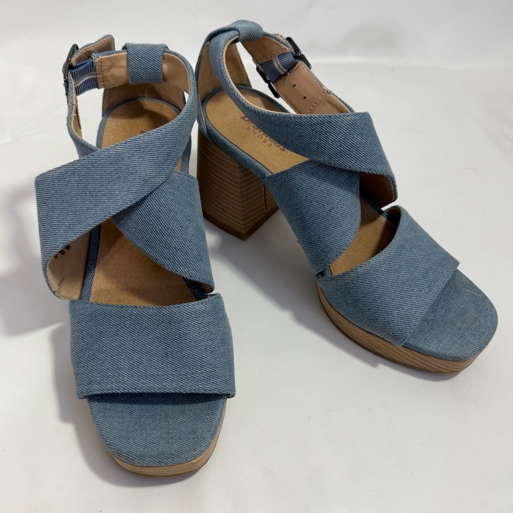 Dr Scholl’s Platform Chunky Heels Ankle Strap Sandals 8 M Blue Denim - Picture 6 of 15